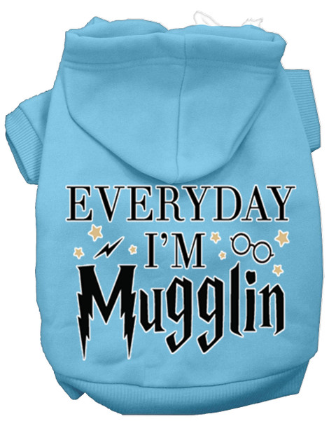 Everyday I'm Mugglin Screen Print Dog Hoodie - Baby Blue
