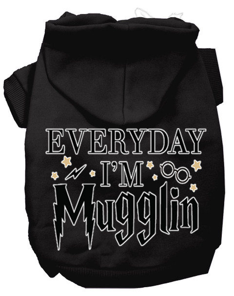Everyday I'm Mugglin Screen Print Dog Hoodie - Black