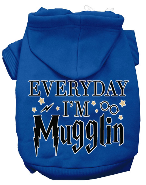 Everyday I'm Mugglin Screen Print Dog Hoodie - Blue