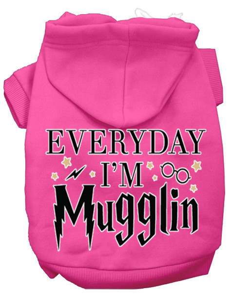 Everyday I'm Mugglin Screen Print Dog Hoodie - Bright Pink