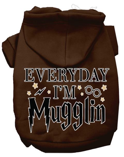 Everyday I'm Mugglin Screen Print Dog Hoodie - Brown