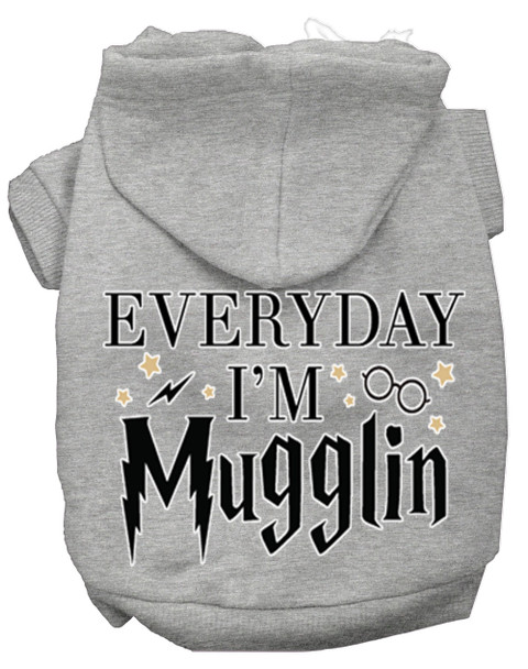 Everyday I'm Mugglin Screen Print Dog Hoodie - Grey