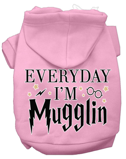 Everyday I'm Mugglin Screen Print Dog Hoodie - Light Pink