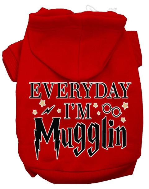 Everyday I'm Mugglin Screen Print Dog Hoodie - Red