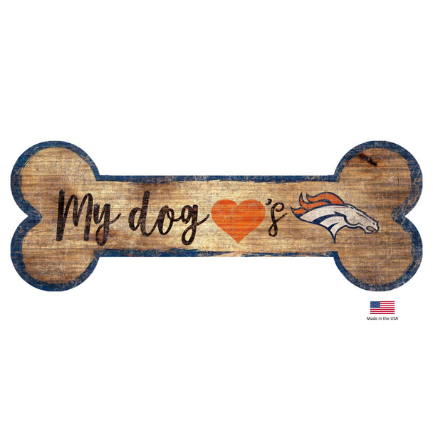 Denver Broncos Distressed Dog Bone Wooden Sign