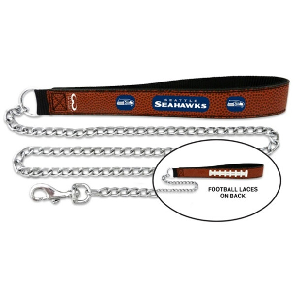 Seattle Seahawks Football Leather and Chain Leash