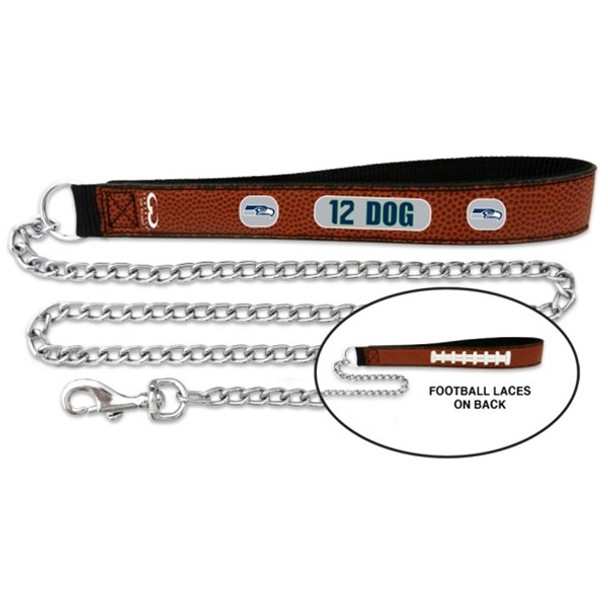 Seattle Seahawks 12th Dog Football Leather and Chain Leash