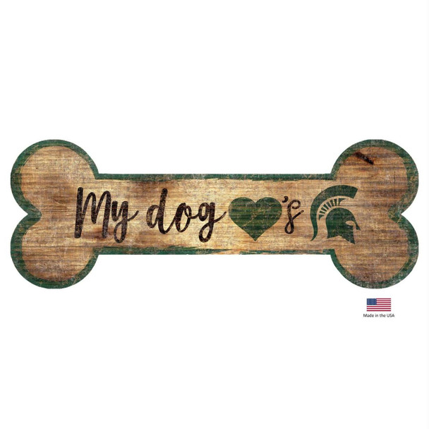 Michigan State Spartans Distressed Dog Bone Wooden Sign
