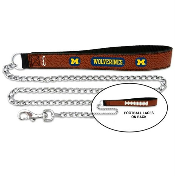 Michigan Wolverines Football Leather and Chain Leash
