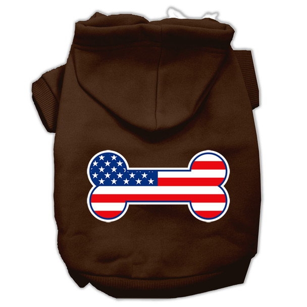 Bone Shaped American Flag Screen Print Pet Hoodies - Brown