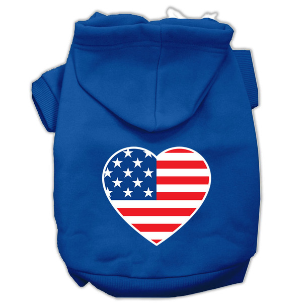 American Flag Heart Screen Print Pet Hoodies - Blue