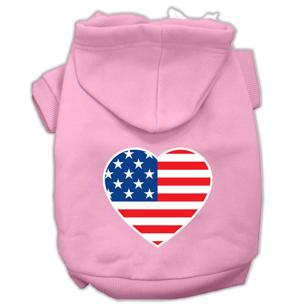 American Flag Heart Screen Print Pet Hoodies - Light Pink