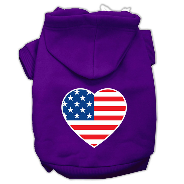 American Flag Heart Screen Print Pet Hoodies - Purple