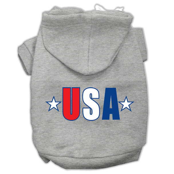 Usa Star Screen Print Pet Hoodies - Grey