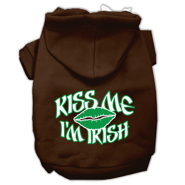 Kiss Me I'm Irish Screen Print Pet Hoodies - Brown