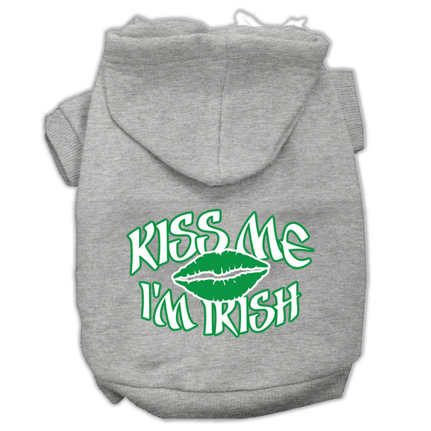 Kiss Me I'm Irish Screen Print Pet Hoodies - Grey