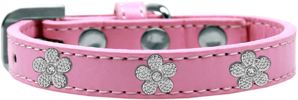 Silver Flower Widget Dog Collar - Light Pink