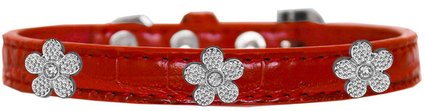 Silver Flower Widget Croc Dog Collar - Red