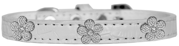 Silver Flower Widget Croc Dog Collar - White