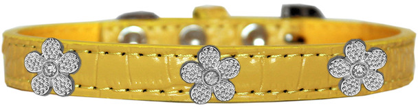 Silver Flower Widget Croc Dog Collar - Yellow