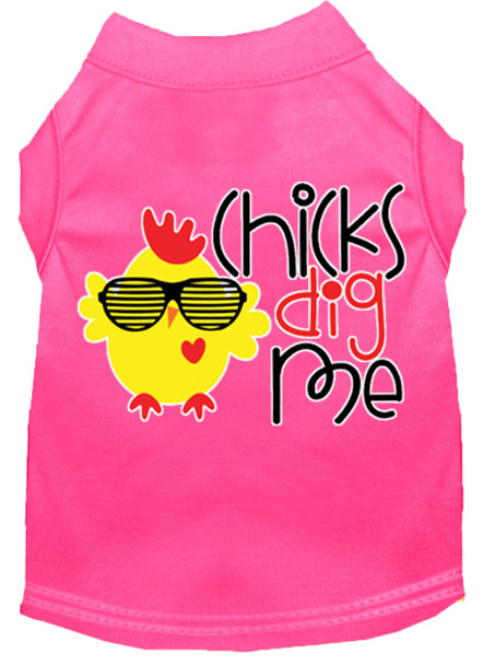 Chicks Dig Me Screen Print Dog Shirt - Bright Pink