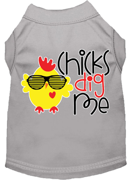 Chicks Dig Me Screen Print Dog Shirt - Grey