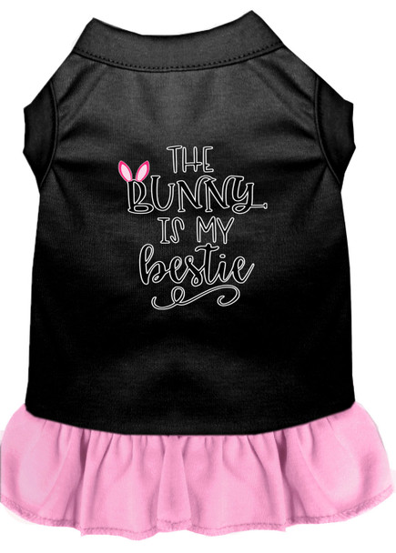 Bunny Is My Bestie Screen Print Dog Dress - Black With Light Pink