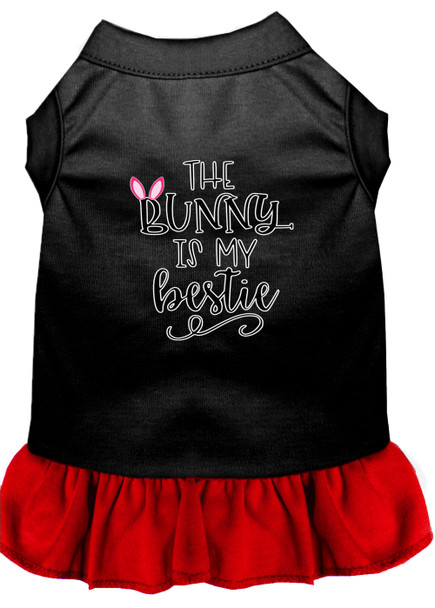 Bunny Is My Bestie Screen Print Dog Dress - Black With Red