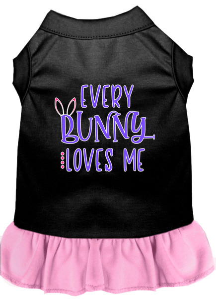 Every Bunny Loves Me Screen Print Dog Dress - Black With Light Pink