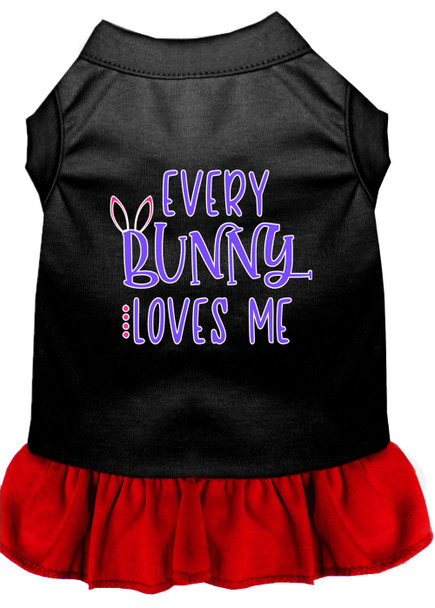 Every Bunny Loves Me Screen Print Dog Dress - Black With Red