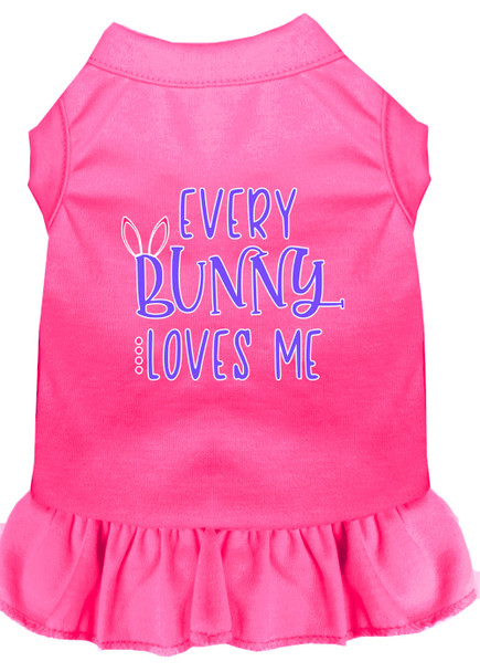 Every Bunny Loves Me Screen Print Dog Dress - Bright Pink
