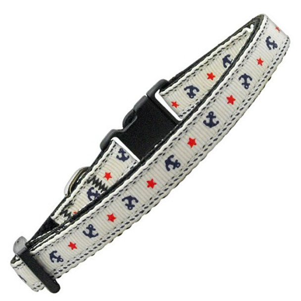 Anchors Nylon Ribbon Dog & Cat Collar - White image