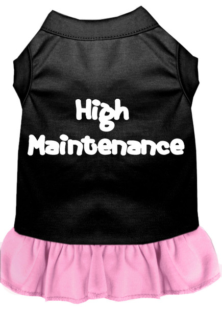 High Maintenance Screen Print Dog Dress - Black With Light Pink