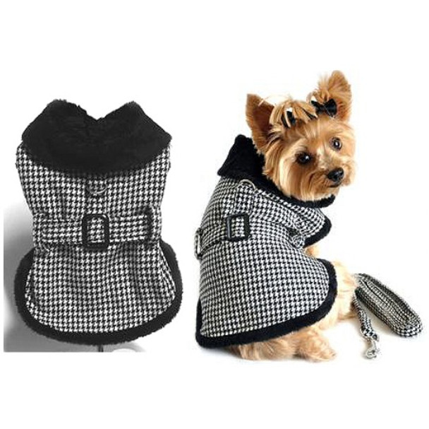 Houndstooth Fur Lined Dog Coat & Leash by Doggie Design