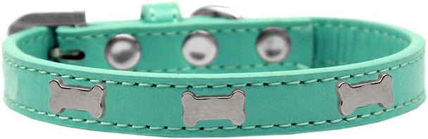 Silver Bone Widget Dog Collar - Aqua