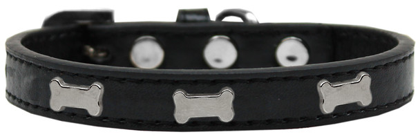 Silver Bone Widget Dog Collar - Black