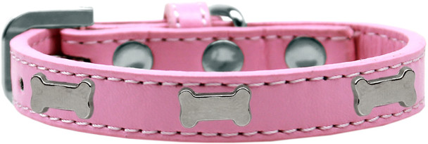 Silver Bone Widget Dog Collar - Light Pink