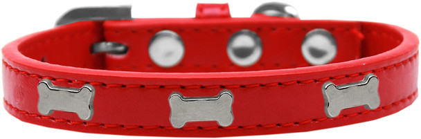 Silver Bone Widget Dog Collar - Red