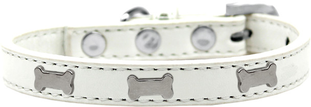 Silver Bone Widget Dog Collar - White