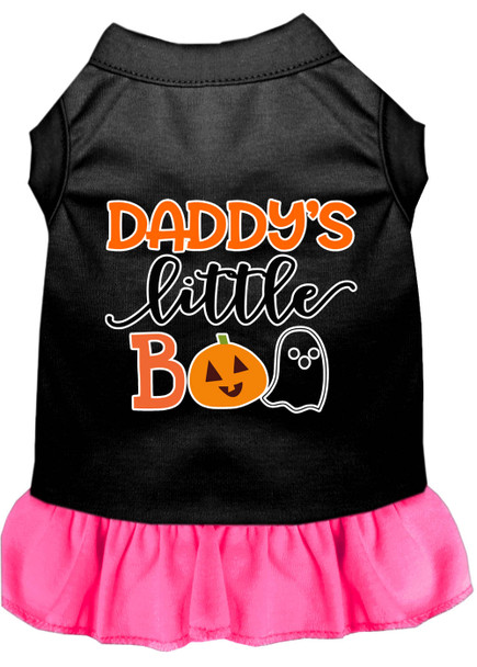 Daddy's Little Boo Screen Print Dog Dress - Black With Bright Pink