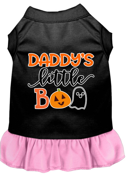 Daddy's Little Boo Screen Print Dog Dress - Black With Light Pink