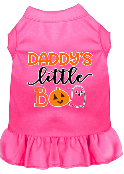 Daddy's Little Boo Screen Print Dog Dress - Bright Pink