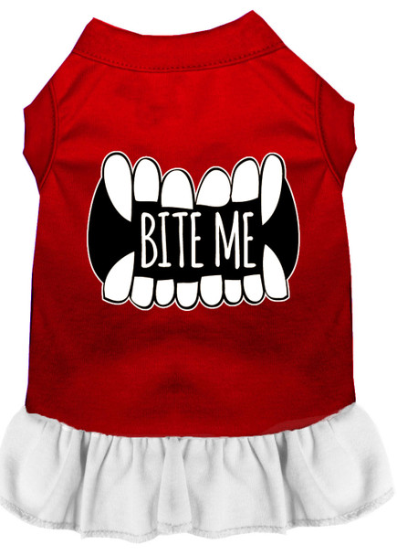 Bite Me Screen Print Dog Dress - Red With White