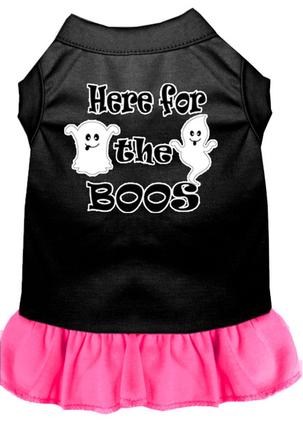 Here For The Boos Screen Print Dog Dress - Black With Bright Pink