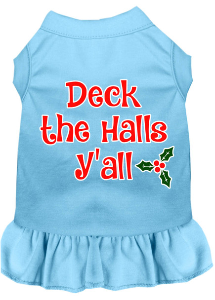 Deck The Halls Y'all Screen Print Dog Dress - Baby Blue