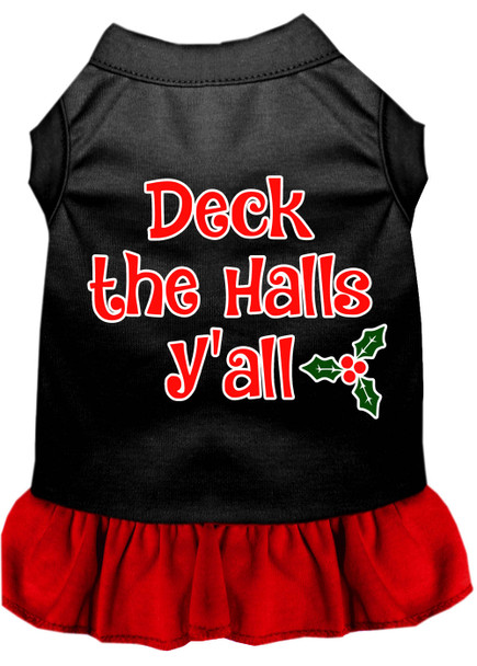 Deck The Halls Y'all Screen Print Dog Dress - Black With Red