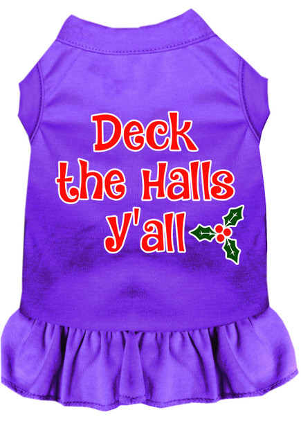 Deck The Halls Y'all Screen Print Dog Dress - Purple
