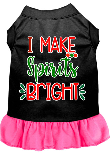 I Make Spirits Bright Screen Print Dog Dress - Black With Bright Pink