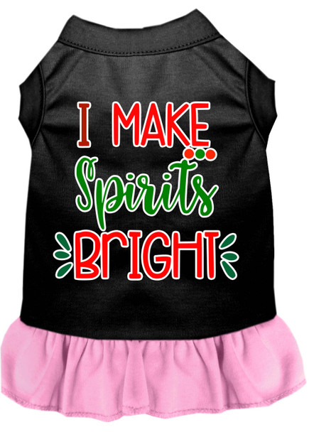 I Make Spirits Bright Screen Print Dog Dress - Black With Light Pink