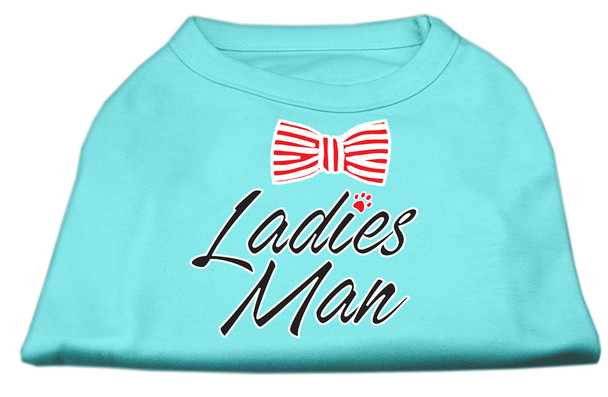 Ladies Man Screen Print Dog Shirt - Aqua